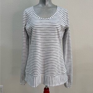 Athleta Black and White Striped Long Sleeve Top